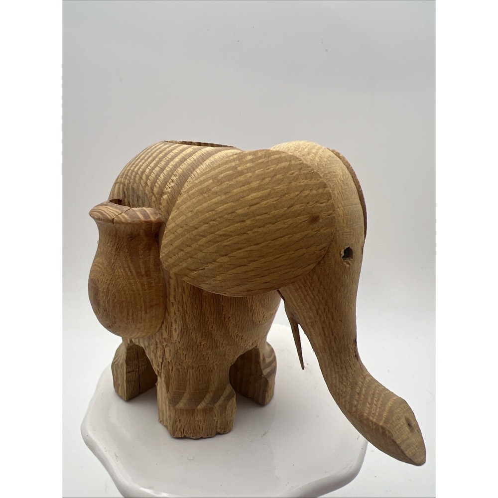 Vintage Paper- Wood Elephant Toothpick Holder Handcrafted Wood MCM with Tusk